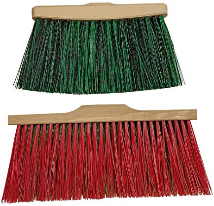 Gartenbesen Straßenbesen mit Holzgriff Industriebesen mit Stiel 130 cm Werkstattbesen mit Langen Borsten 13 cm 14 cm (Rot, Mit Holzgriff)