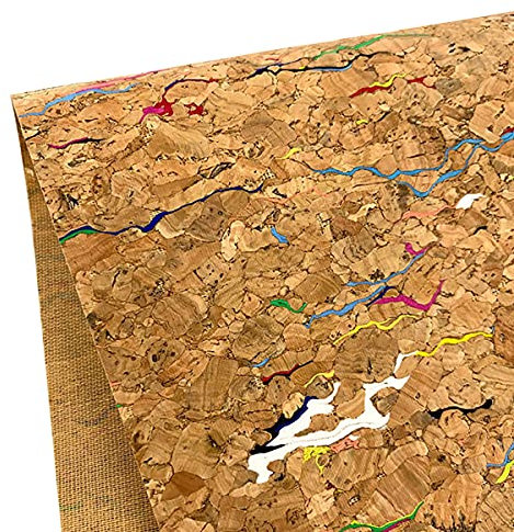 Cozylkx Kork Kunstleder, Naturfarbener bunter Camo Kork Kunstleder Stoff zum Nähen Tolles Material 20x120cm