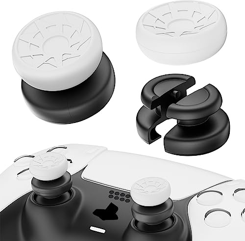PlayRealm Extensor de pulgar que no se cae y cubierta de agarre de silicona, 2 juegos para mando de PS5 y PS4 (blanco turbo)