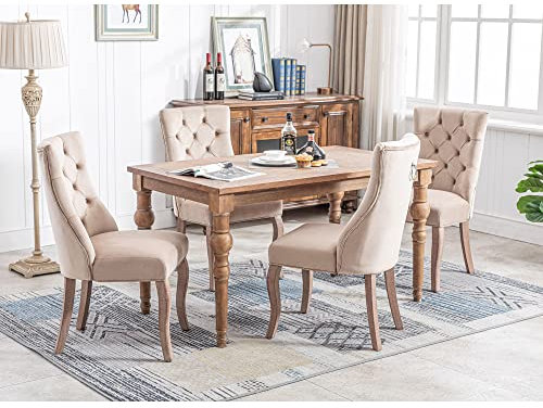 Merax Esszimmerstuhl 4er Set, Moderne Polsterstuhl mit hoher Rückenlehne, bequemer Wohnzimmerstuhl aus Samt, ergonomischer Stuhl, für Arbeitszimmer, Küche, Schlafzimmer, Gestell aus Massivholz, Beige
