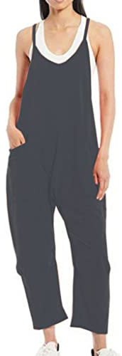 BRONG Latzhose Damen Arbeitshose Lose Ausgebeult Ärmellose Overalls Frauen Einstellbar Lätzchen Hose Damen Jumpsuit Langes Spielanzug Hose mit Großer Tasche Strampler Schwarz XL