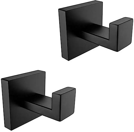 PROMADELIO - Handtuchhaken Mattschwarz, Edelstahl, 55x55x55 mm, Wandmontage, Bademantelhaken, Wandhaken, Haken Bad, Haken Küche, Kleiderhaken, Haken Schwarz Matt, Modern (2 Stück)