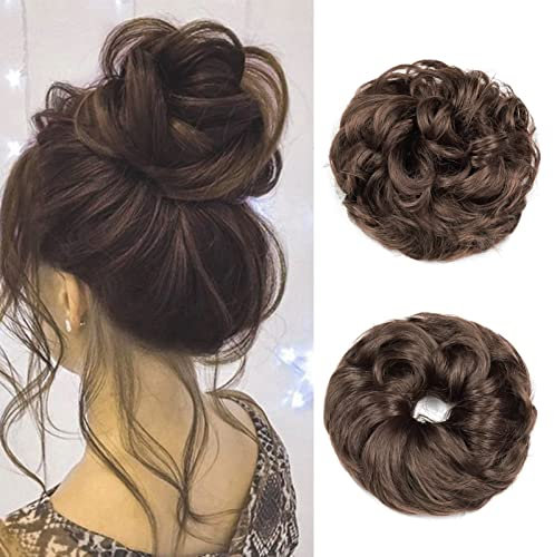 Cybelleza Haarteil Haargummi Haarverlängerung Pferdeschwanz 35g Haarteil Mit Gummiband Dutt Updo Hochsteckfrisuren Gelockt Haarband Gewellt Lockiges Messy Bun für Damen (Kastanienbraun)