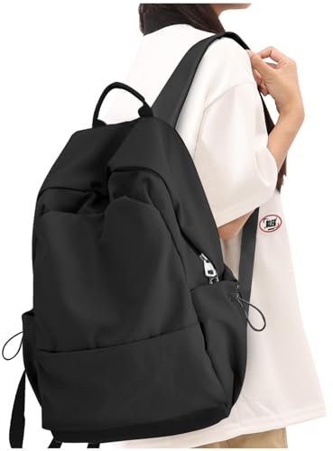 WEPLAN Schulrucksack Mädchen Teenager Schultasche Rucksack Damen Casual Travel Daypack College Tagesrucksack Schultaschen Mädchen Backpack für Schule Reisen Wasserdicht Laptop Rucksack 14 Zoll,Schwarz