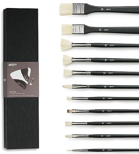 ARTIFY Lot de 11 pinceaux de Peinture à l'huile Professionnels pour Peinture à l'huile, pinceaux en Poils de Porc avec Un Pinceau en Nylon supplémentaire, pour Huile, Acrylique et Gouache