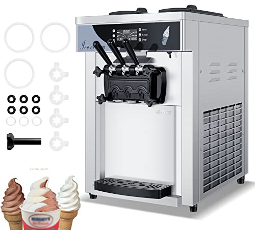 LEEVOT Gelatiera Elettrica Professionale per Gelati, macchina per gelato commerciale 25L/H con compressore di auto-raffreddamento, 12L, pronto in 3-5min, acciaio inox, 1650W, da banco