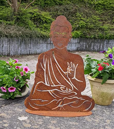 Generisch NEU !! Buddha aus Metall in Edelrost 35 cm hoch Garten Dekoration Skulptur Figur Buddhismus Indien Religion Kultur Statue Zen