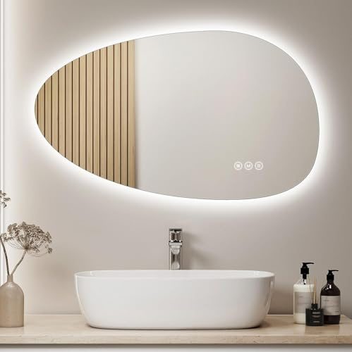 S'AFIELINA Badspiegel mit Beleuchtung 50 × 85 Asymmetrischer