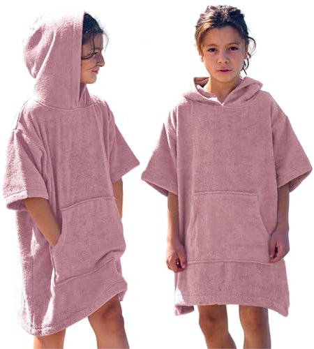 CalmyBEACH Frottee Badeponcho Kinder Mädchen - Jungen Surf Poncho 100% Baumwolle Strandponcho Handtuch mit Kapuze Umziehhilfe Surfponcho Bademantel