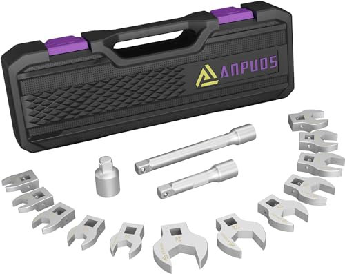 ANPUDS Juego de llaves inglesas, 15 piezas, 3/8 pulgadas, tipo V, llave inglesa, juego de llaves combinadas con barra de extensión de 75/125 mm, adaptador de 1/2-3/8 pulgadas, caja de almacenamiento