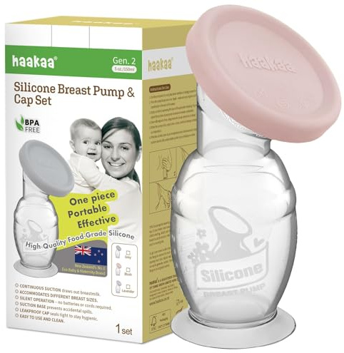 haakaa Silicone Breast Pump & Silicone Cap (Blush) 5oz/150ml, Gen.2