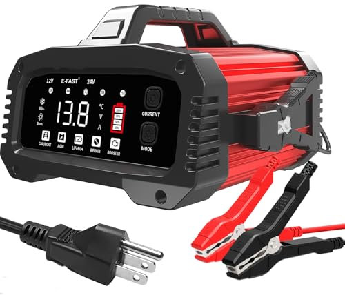 Chargeur de batterie, Lifepo4 10 A, chargeur de batterie au plomb-acide, chargeur de voiture amélioré 12/24 V