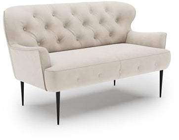 CAVADORE 2-Sitzer Küchensofa Amba, Trendige Sitzbank für Küche oder Esszimmer / 153 x 97 x 87 / Hochwertiges Flachgewebe: Naturweiß