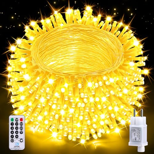 Auriostar Lichterkette Außen 20M 200 LED - Lichterkette Innen Strombetrieben mit Stecker Fernbedienung Timer, 8 Modi IP44 Wasserdicht Weihnachtsbeleuchtung für Party Hochzeit Weihnachten Deko Warmweiß