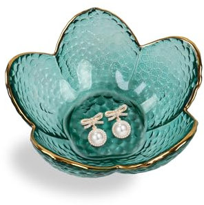 Dmnnlp Plato de cristal para baratijas, regalo único para mujer, bonito regalo de cumpleaños para ella, platos de joyería florales para decorar habitación, dormitorio, anillos, aretes, collares (verde