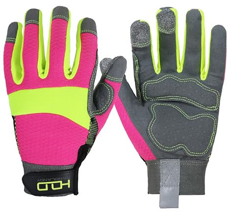 HLDD HANDLANY Utility Mechanic Working Gloves, Touchscreen-Hi-Vis-Reflektierende Rosa Sicherheitsarbeitshandschuhe gegen Vibration, flexible atmungsaktive Gartenarbeitshandschuhe