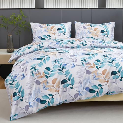 Jemiipee Bettwäsche 220x240 cm Bunt, Bettwäsche-Set mit Buntes Blätter-Muster, Bettbezug 220 x 240 Kissenbezug 80x80, Deckenbezug Wendebettwäsche Weich mit Reißverschluss