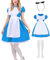 Erwachsene Blau Kleid Set mit Schürze Stirnband Socken Karneval Wunder Prinzessin Kostüm für Frauen Geburtstag Faschings Cosplay Party mit Zubehör C061XL