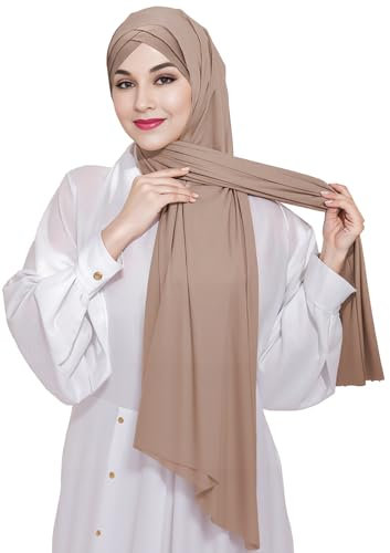 XEPST Instant Hijab für Frauen, islamisches muslimisches Chiffon Kopftuch mit Kreuz Hijabcap Weicher Instant Hijab Bereit zu tragen Einfarbiger Turban Wickelkopfschal für Frauen, Khaki