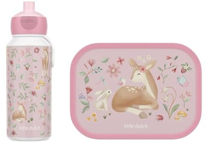 Mepal - Pausenset Campus Little Dutch - Set für Kinder mit Pop-up Trinkflasche & Lunch Box - Lunch-Set für die Schule oder unterwegs - Spülmaschinenfest - 400 + 750 ml - Fairy Garden