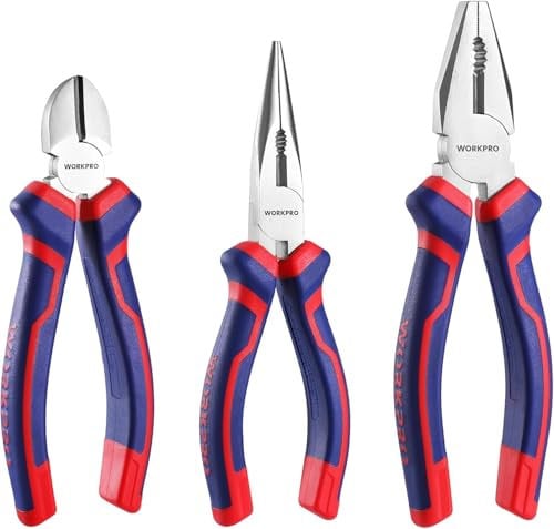 3-Piece Pliers Set, 160mm Long Nose Plier, 160mm Diagonal Cutting Plier, 180mm Combination Plier, Ideal for UK DIY & Home Repairs