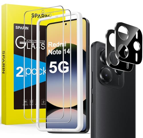 SPARIN 2+2 Stück Schutzfolie für Xiaomi Redmi Note 14 5G Panzer Schutz Glas, Displayschutzfolie und Kameraschutz, mit Kamera Schutzfolie
