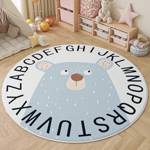 AIMECO Kinderteppich Rund 200cm | Bärenblau Motiv | Weicher Kuscheliger Teppich mit Anti-Rutsch-Beschichtung für Kinderzimmer, Wohnzimmer & Schlafzimmer | Pflegeleicht & Dünn