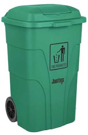 Jantex Polypropylene Wheelie Bin with Foot Pedal, 120Ltr, Green, 120 L | Hands-free lid operation keeps hands clean while heavy-duty wheels allow easy transport of waste in busy environments.