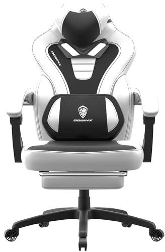 Dowinx Gaming Stuhl mit Fußstütze, Gaming Sitz für schwere Menschen, Gamer Sitz für Erwachsene mit Massage, Computer Stuhl mit Stoff, PC Game Sitz 150 KG (Weiß)
