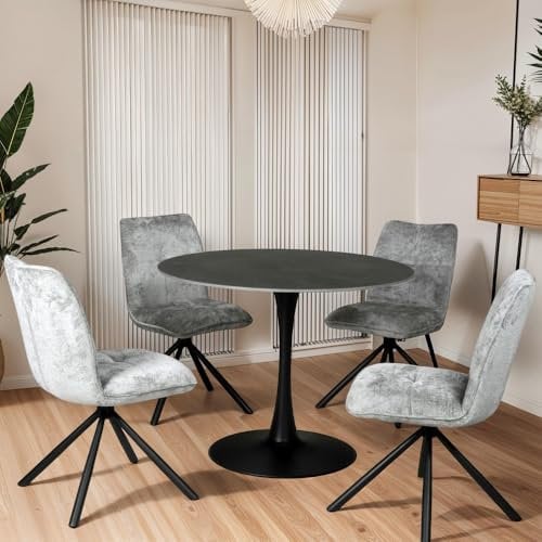 WEBER INDUSTRIES ISA Esstisch, rund, aus Stein, 4/5 Personen, Durchmesser 100 cm, Schwarz