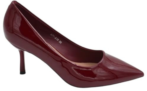 Malu Shoes Decolette' Donna in Pelle Vernice Lucida Bordeaux con Punta Tacco Sottile 6 cm Linea Basic (37 EU)