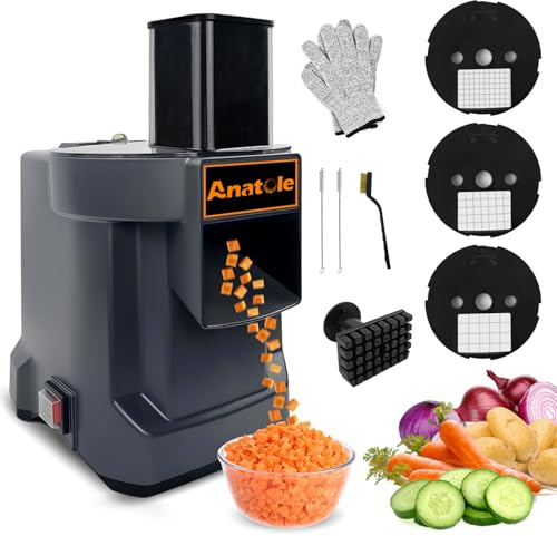 Anatole Coupe Légumes en Cubes Électrique Professionnel avec 3 Lames | 9/12/16mm Lames en Acier Inox, pour Pomme de Terre Carotte Oignon Concombre Fruits, pour Restaurant Hôtel Maison, 100W 220V