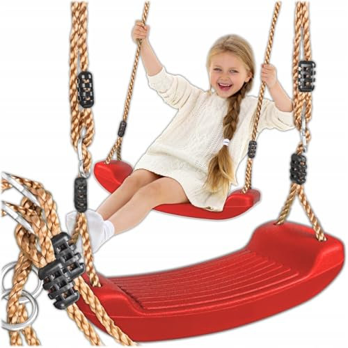 KRUMAD Kinderschaukel Outdoor & Indoor, Ergonomische Schaukel Kinder, Höhenverstellbaren Seilen 115–190 cm, Belastbar bis 35 kg, Wetterfest Gartenschaukel Kinder (Rot)