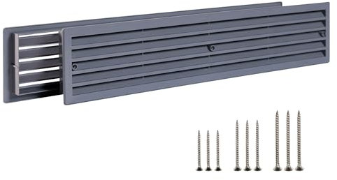 TURvent 450x92mm Türlüftungsgitter Doppelseitig - Lüftungsgitter Tür Grau - Kunststoff Belüftungsgitter mit Schrauben - Türlüftung Türgitter Abdeckung
