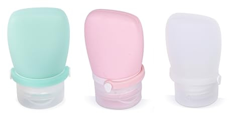 Srvillg Silicone Travel Bottle, 3 Pack 30ml Travel Bottles for Toiletries, Reusable Leak Proof Squeeze Bottle for Shampoo Conditioner Lotion Toiletries (Light Pink, Mint, Clear)