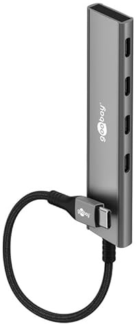 goobay Hub USB-C 4 Puertos Slim – 4X C (USB 3.2), SuperSpeed 5Gbit/s, Carcasa de Aluminio, Compatible con MacBook, iPhone, Android, SSD, Windows/macOS/Linux, 76564