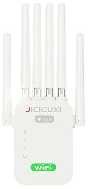 WLAN Verstärker, WLAN Repeater mit 6 Antennen, WiFi Repeater für 5.000 m² Abdeckung & 50 Geräte, LAN-Anschluss, Access Point Modus, W LAN Verstärker für Steckdose Zuhause und Büro, Mondweiß