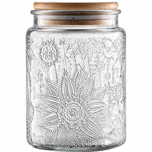 Generisch Vintage-Glasbehälter, 700ml luftdichter Vorratsbehälter, Glasbehälter Vorratsdosen, mit Bambus-Holzdeckel für Küchentheke, Speisekammer, Kaffee, Tee