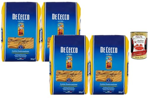 Italian Gourmet Bundle 4x Penne Piccole Rigate n°177 500g + Italian Gourmet Polpa, 2kg italienische Pasta aus Hartweizengrieß, kurze gerillte Nudeln, Pasta für Tomatensauce, Vorratspack