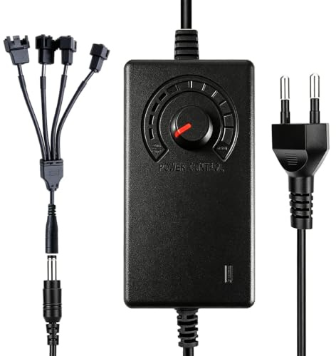 4 Pin Pwm Lüftersteuerung + 12V Netzteil, Pwm Regler Fan Speed Control Module, 100–240 V AC zu 3–12 V DC, Windgeschwindigkeit einstellbar Adapter mit Splitterkabel für Elektroventilatoren