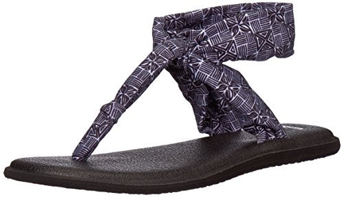Sanuk Damen Yoga Sling Ella Prints Sandale, Tiki Fliese Schwarz/Weiß, 41.5 EU