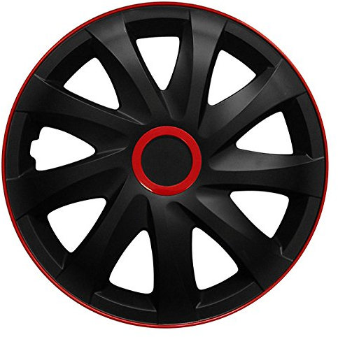 (Größe wählbar) 16 Zoll Radkappen/Radzierblenden Draco Race (Schwarz-Rot) passend für Fast alle Fahrzeugtypen – universal