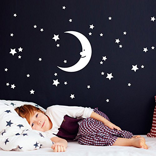 Grandora Wandtattoo Mond & Sterne I schwarz I Kinderzimmer Schlafzimmer Sticker Aufkleber Wandaufkleber Wandsticker Stickers Kinder Jungs Mädchen W5524