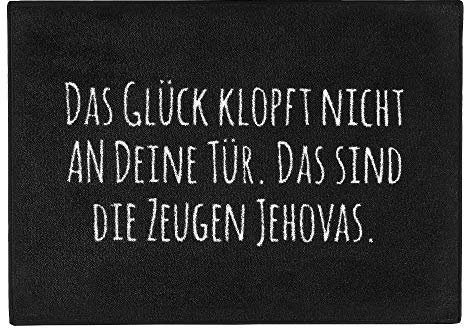 Pechkeks Fußmatte mit Spruch „Das Glück klopft nicht an deine Tür. “ (Größe 70x50cm; rutschfest, waschbar, schwarz)