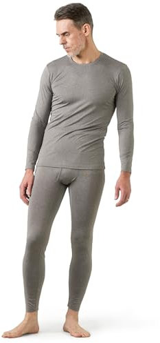 LAPASA Herren Innenfleece Thermounterwäsche Set, Thermounterhemd & Thermohosen Funktionsunterwäsche M57, Hellgrau (Wärmer), L