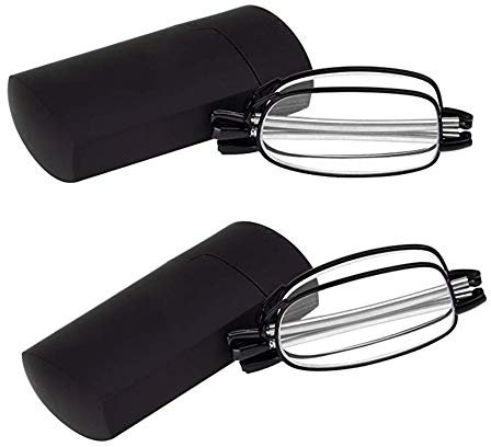 2 Stueck Lesebrille Faltbar Klappbar Schwarz für Herren Damen +1.5 Metallrahmen Kompakte Leichte Brillen Anti-Müdigkeit Presbyopische Optics Gläser mit Pocket Etui,+ 1.5 (50-54 Jahre)