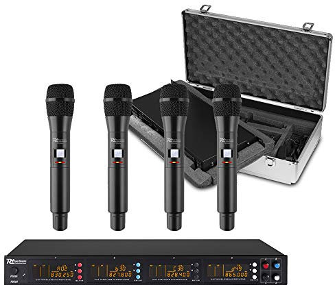 Power Dynamics PD PD504H Professional Wireless Microphone System - UHF Wireless Handheld Microphones with 4x 50 Selectable Channels, IR Sync, LCD Display & Aluminium Carry Case (Set of 4)