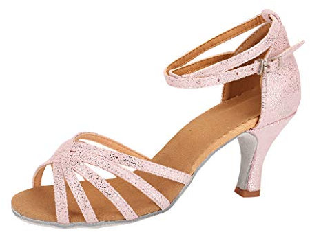Deloito Damen Mode Elegant Ballsaal Tango Latein Salsa Tanzschuhe Party Hochzeit Sozial Pailletten Schuhe Weicher Boden Spitze Absätze Tanzschuh (39 EU, Rosa-H)