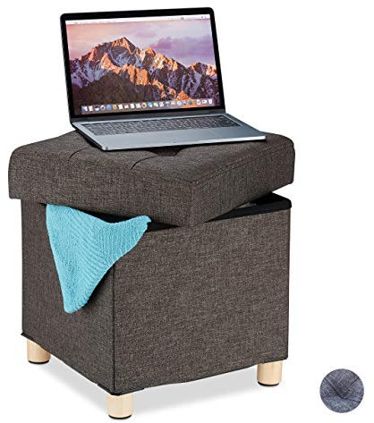 Relaxdays Sitzhocker mit Stauraum, weich gepolstert, gesteppt, Stoffbezug, Sitzwürfel, HxBxT: 40 x 38 x 38 cm, braun