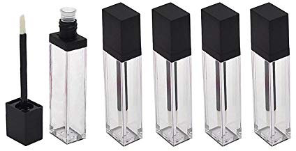 6Pcs 7ml Square Lip Gloss Tube Containers with Rubber Stopper and Wand Applicator Empty Refillable Clear Plastic Lipstick Tube Bottles Vials for Lipstick Samples Lip Oil